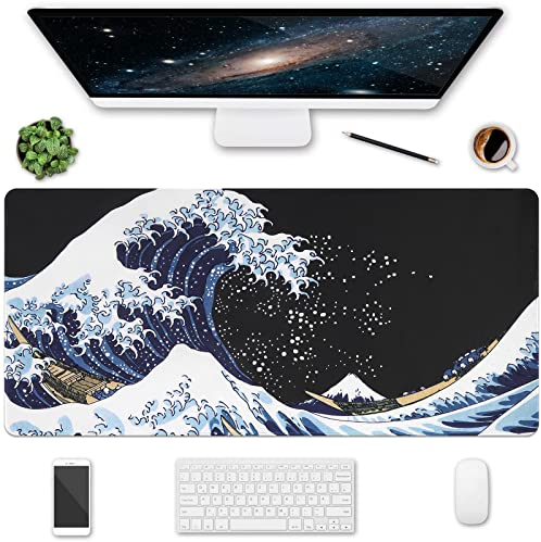 HAOCOO Schreibtischunterlage groß Schreibtischunterlage Büro erweitertes Mauspad Anti-Rutsch-Schreibtischschutz Matte für Büro und Zuhause (Wellen, 90 x 40 cm)
