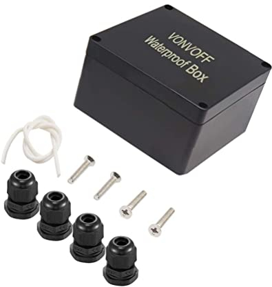 VONVOFF Power Abzweigdose, IP65 staubdichter wasserdichter ABS Plastik Elektronische Gehäuse Box, Projektkasten,Gehäuse mit festem Loch und 4pcsx M16 Kabelverschraubung(83x81x56mm,Black)