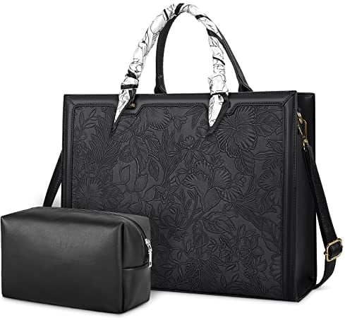 NUBILY Women Laptop Bag 15.6 Inch Black with Makeup Bag