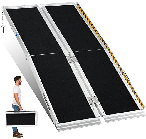 HABUTWAY Rollstuhlrampe, 1,5 m, tragbare Rollstuhlrampe für Heimstufen, doppelte rutschfeste Rampen, halten bis zu 362,9 kg, Schwellenrampe für Zuhause, Treppen, Bordsteine, Stufen, Tür