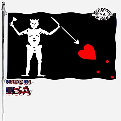 Schwarze Bartfahnen, doppelseitig, 7,6 x 12,7 cm, Edward Teach-Flagge, für den Außenbereich, strapazierfähig, 3-lagiges Polyester-Material mit 2 Metallösen, 4 Reihen Nähte