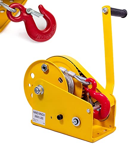 Handseilwinde Forst Klein, Seilwinde Hand mit Bremse, Handseilwinde Anhänger mit Haken, Tragbar Winde mit Drahtseil für Caravan Marine Truck(Color:2600lb,Size:20m)