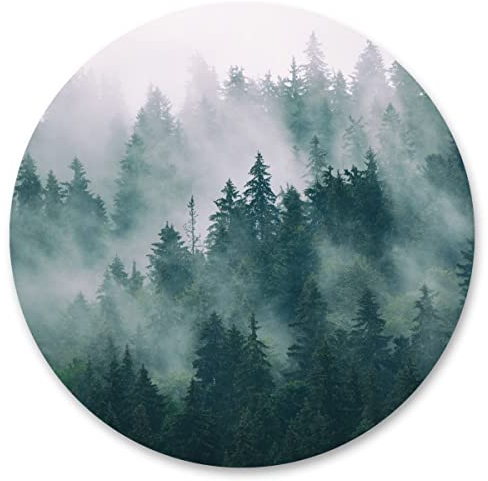Muralo Sticker rund Wald IM Nebel Bäume Pflaznen Grün Natur Landschaft 3D Wandtattoo Aufkleber Wohnzimmer Gästezimmer Esszimmer Br. 100cm x Hö. 100cm