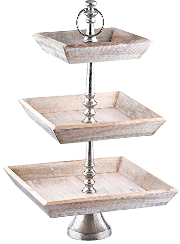 Marrakesch 3 Etagen Etagere aus Holz Ansgar eckig 54cm Groß | Vintage Cupcake Ständer als Tischdeko