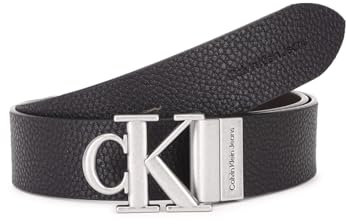 Calvin Klein Gürtel CKJ Monogram Round Reversible Leather Belt 35MM W105 Black/Bitter Brown schwarz dunkelbraun wendbar