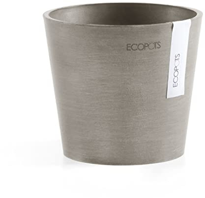 ECOPOTS Blumentopf Amsterdam Braun Grau - Durchmesser Ø 13 cm rund klein - Pflanzentopf aus Recycling Kunststoff - Übertopf modern für Indoor und Outdoor, Taupe