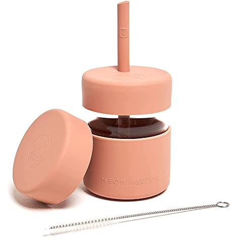 Neon Kactus Kids | Collezione di bicchieri e vaschette | Bicchiere con cannuccia da 236ml | Set completo | Adatto al forno a microonde | Senza BPA ed ecologico | Pink Flamingo