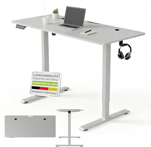 Juskys Höhenverstellbarer Schreibtisch 140x60cm - Elektrisch stufenlos verstellbar Bürotisch Sitz- & Stehtisch Speicherplatz Memory-Funktion - Weiß