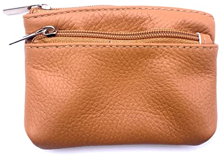 Damen Echtleder Münzbörsen Mini,Klein Geldbörse Münzegeldbörse mit Schlüsselanhänger, schwarz (Mocca)