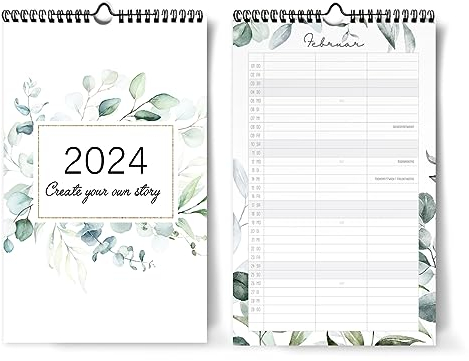 Kalender für Zwei 2024 I 20 x 32 cm I Eukalyptus, Blumen I 3 Spalten I Partnerkalender 2024 als Monatskalender I Familienplaner I Paarplaner zum Aufhängen I Extraseiten für die Urlaubsplanung