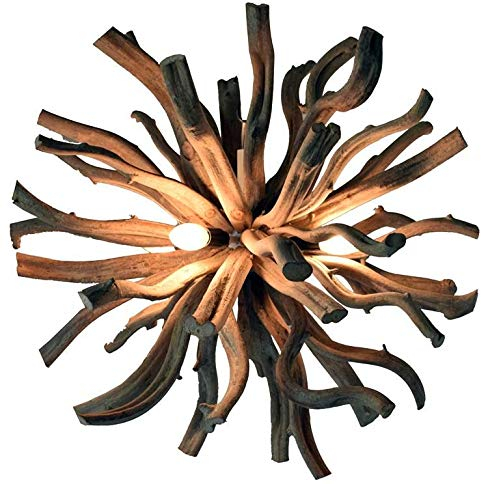Licht-Erlebnisse Kunstvolle Hängelampe Treibholz Ø 65 cm 4x E14 Handarbeit Unikat Holz Pendelleuchte Esszimmer Wohnzimmer