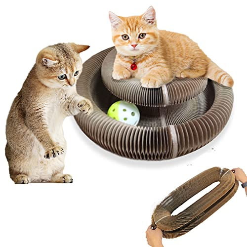 Kratzbrett for Katzen, Kratzbrett for Katzen mit magischer Orgel, faltbar, Kratzbrett for Katzen mit promagischer Orgel, Katzenkratzbrett aus Pappe mit Spielzeugglockenball, kreatives Kratzbrett for K