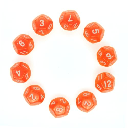Würfel,10 pcs d12 Polyedrische Würfel Dice Set Vieleck Würfel für Dungeon und Dragons Pathfinder DND RPG MTG 20mm Transparent Orange