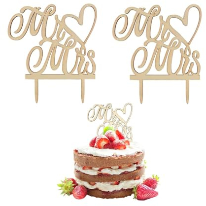 Personalised Retro Wooden Mr & Mrs Cake Topper - 2PCS for Wedding, Valentine & Anniversaries