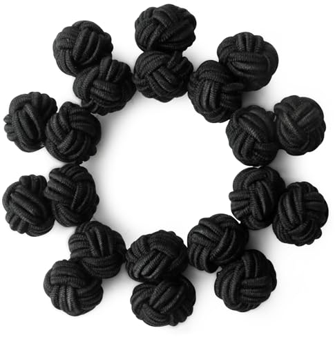 HONEY BEAR 5 Paar Herren/Damen Seide Stoff Knoten Seidenknoten Manschettenknöpfe Set (Schwarz ohne Box)