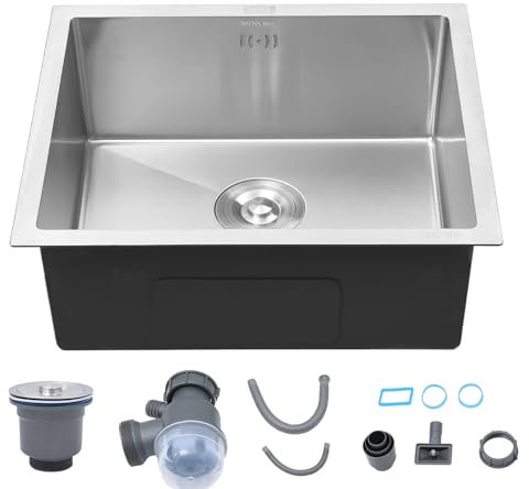 Warmiehomy Kitchen Sink 304 Stainless Steel Sink 51x44x20cm Single Bowl Kitchen Sinks with Drainer Kit Undermount and Topmount Small Sinks for Bar, Campervan