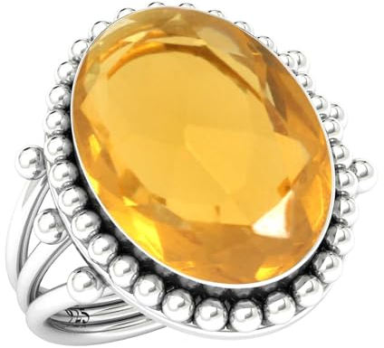 925 Sterling Silber Ring Citrin Quarz Handgemacht Schmuck Größe 57 (18.1) (99020_CIT_R9)