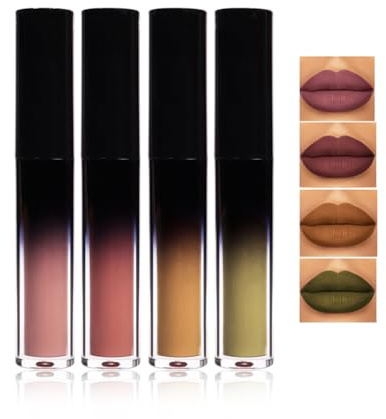 Matte Gothic Lipstick, Cosplayvampire Mouth Lipstick, 4 Colors Matte Liquid Lipstick Nude Sets, Rose Tear Off Lip Glaze Finish, Lipsticks For Women Long Lasting (A)