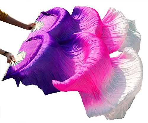abanico de seda de baile， Sparrow Angel Abanico de Danza del Vientre Velos de Seda Abanicos de Baile Par de Abanicos de Danza del Vientre (Color : A, Tamaño : 180x90cm Real Silk) (Color : 5, Size : 18