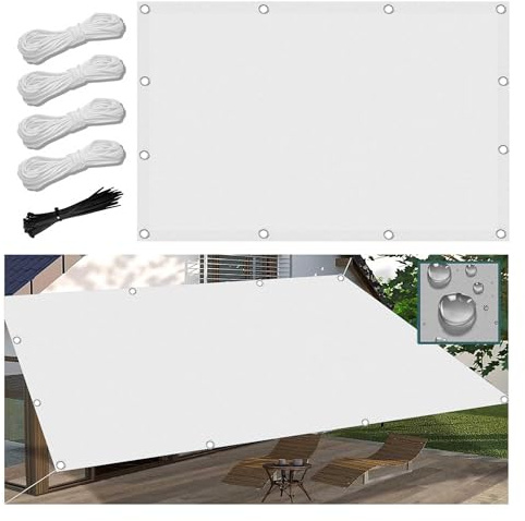 Sonnenschutz Balkon Ohne Bohren 1.5x1.6M Segeltuch Wasserdicht im Viele Größe und Farben, Schattierungsnetz inkl Befestigungsseile, UV-Schutz, Wetterfest für Garten Terrasse Weiß