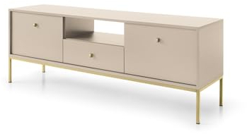 BETTSO - Molly - TV Schrank - TV Ständer - Fernsehschrank mit Schublade, Ablagefach und 2 Türen - Fernsehtisch - Wohnzimmerschrank - Glamour, Matt - Beige mit Goldenen Beinen