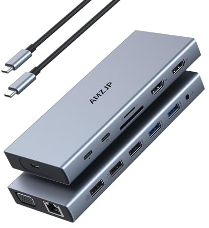 Station d'accueil USB C Docking Station Dual HDMI, Hub USB C vers Double HDMI et VGA, Ethernet RJ45, PD 100W et Port USB-C, 14 en 1 Stations d'accueil pour Ordinateur Portable et Tablette Type C