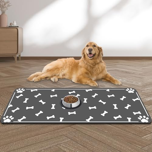 Dog Food Mat, Largest Absorbent Cat Food Mat for Food and Water, Non Skid Cat & Dog Bowl Mat, No Stains Quick Dry Pet Food Water Dispenser Mat for Messy Drinkers