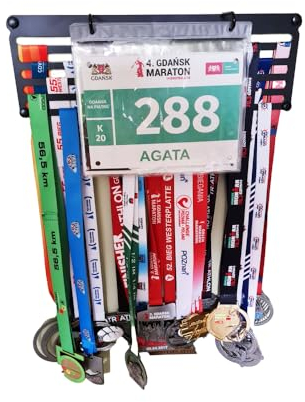 RUNGIFT Medaillenhalter Laufen 40×13 cm – Medaillen Wandhalter mit Startnummernhüllen – Minimalistischer Metall Display für Laufmedaillen