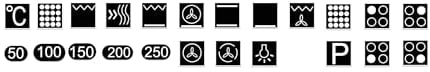 Set mit 23 Stück Herd Aufkleber - weiße Symbole auf schwarzen Hintergrund 10x10mm