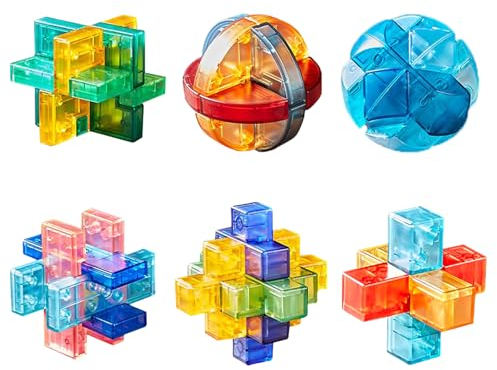 Hinourisha 6Pcs Kristallkunststoff Brain Teaser Puzzle Logik Puzzles, Denkaufgabe Puzzle, IQ Spiele IQ Test Challenge Toy 3D Interlocking Puzzles Entwirrungsspiel für Kinder Teenager Erwachsene#A