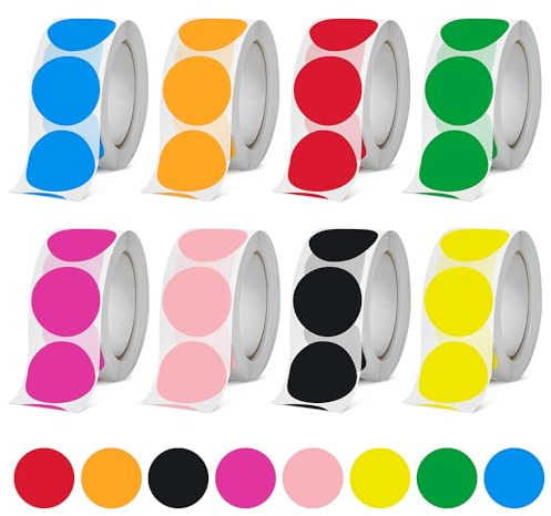 Markierungspunkte Bunte Klebepunkte auf Rolle 25mm 4000Stk Punktaufkleber Rund Etiketten für DIY Scrapbooking Kalender Büro Aufbewahrung Beschriftung 8 Rollen