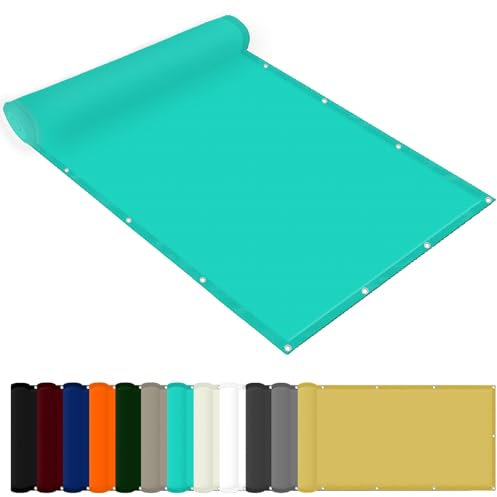 Segeltuch Wasserdicht 0.9 x 5 m Wasserdicht Sonnenschutz Strand Reißfest UV-Schutz nach Mass Polyestergewebe Mit Seil Sonnensegel Sonnenschutz für Garten Terrasse, Himmelblau