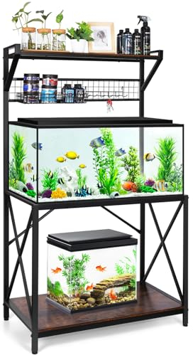 Aquariumständer mit 3 Ebenen, vertikaler Metall-Aquariumständer mit Gitter-Wandpaneel für Aquarium-Zubehör, passend für Aquarium, Schildkrötenbecken oder Reptilien-Terrarien (ohne Korb und Haken)