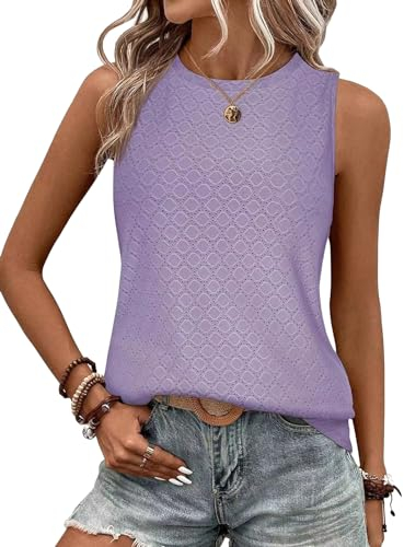 BAISHENGGT Damen Tank Tops Sommer Rundhals Ärmellos Ausgehöhlt Basic T Shirt Oberteile Lila M
