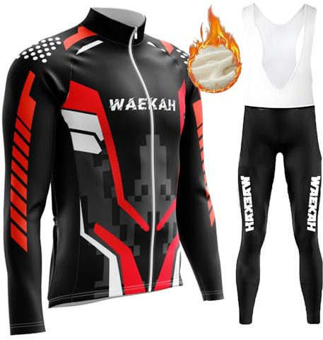 Abbigliamento Ciclismo Uomo Invernale Tuta da Ciclista Manica Lunga Completo MTB Bici,Maglia Bicicletta Termico Vello Giacca e Pantaloni Salopette con 9D Imbottiti Gel (U1,5XL)