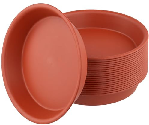 MUKSEUT 20 Pack 6 Inch/15.7cm Plant Saucers, Red Plastic Flower Pot Trays, Round Drip Saucer for Indoor Outdoor Garden Plants
