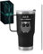 Maverton Mug Isotherme Noir 600 ml en Acier Inoxydable avec Brosse de Nettoyage - Gobelet avec Paille et Couvercle gravé - Cadeau Anniversaire Femme - Idee Cadeau Femme hibou