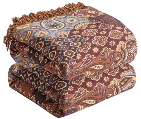 SESoftexly Boho Decke 100% Baumwolle – Große Doppelseitige Musselin Tagesdecke 200x230cm, Kuschelige Sofadecke & Bettüberwurf, Aesthetic Design, Ideal für Wohnzimmer & Schlafzimmer, Rot/Rosa