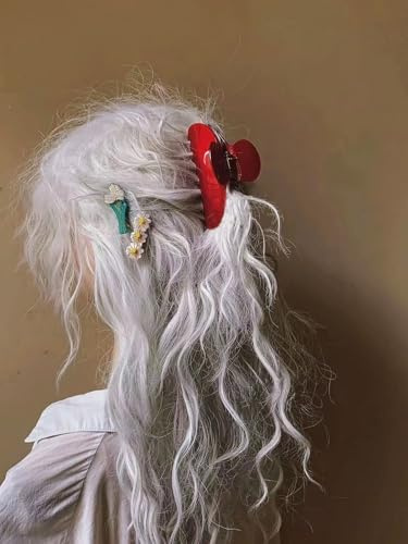 Große Haarklammern für Damen, Rote Haarklammern Rutschfeste Retro Haarspangen für Dickes Dünnes und Lockiges Haar, Modisches Haar Accessoire