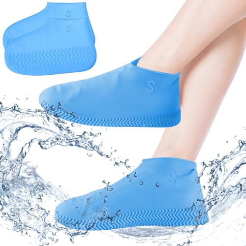 XIMEY 1 Par de Funda de Silicona para Zapatos, Cubre Zapatos Impermeable Lluvia, Funda Impermeable Zapatos, Cubre Zapatos Impermeable para Adultos y Niños, Reutilizables, Lavable, S- Azul