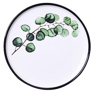 TOPBATHY Plato de Cerámica con Forma de Planta Verde Redondo de 8 Pulgadas Elegante Plato para Desayuno Y Fruta para Decoración de Cocina