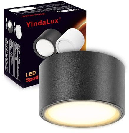 YindaLux LED Aufbauspot Schwarz Ø95x55mm Deckenspots Aufputz 3000K, 1 Stück | Aluminium, inkl. 6W GX53 Leuchtmittel, 660LM Warmweiß, 230V, Aufbaustrahler Rund Deckenstrahler für Wohnzimmer, Küche