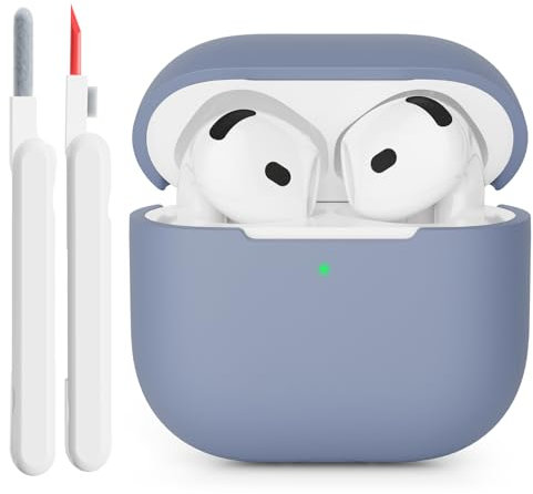 KOKOKA Funda de Silicona Compatible con AirPods 4 2024 Case, LED Frontal Visible, Anti-rasguños, Anti-Polvo, Funda Protectora de Silicona para AirPods 4.ª Generación con Kit de Limpiador, Gray Blue