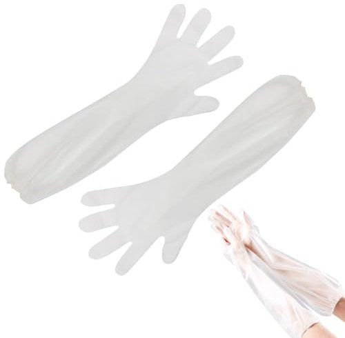 ZWWOGE Langarm Handschuh,Handschuhe,Dehnbare Einweghandschuhe,Einweg Weichplastikfolie Handschuhe,Extra Lange Stulpe 60 cm,30pcs