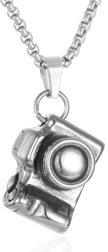Collier urne d'appareil photo pour homme et femme - En acier inoxydable - Pour conserver les cendres de vos proches, Acier inoxydable, Pas de gemme