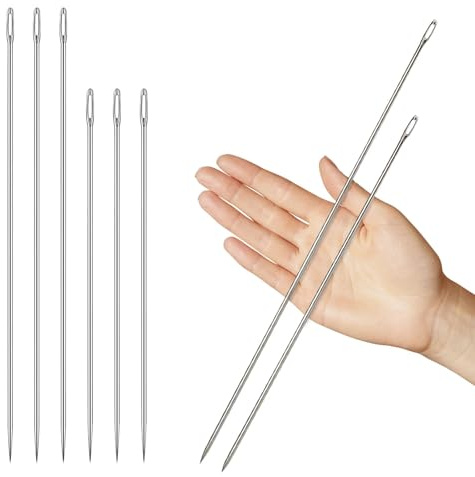 Maxqzin 6 aghi da tappezzeria da 25,4 cm/30,5 cm, per cucire a mano, aghi lunghi e dritti, aghi da cucito extra lunghi per lavori artigianali, aghi da cucito grandi per tessitura tufting