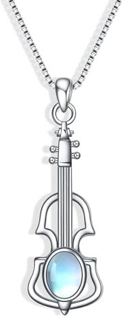 VENACOLY Violine Halskette 925 Sterling Silber Mondstein Anhänger Halskette Musik Schmuck Graduierung Geschenke für Violinisten Frauen Mädchen