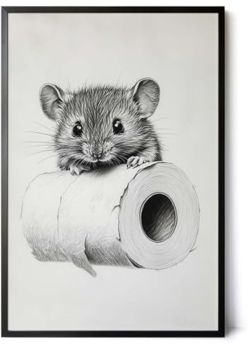 Paul Sinus Poster/Leinwandbild/Rahmenoption Lustiges Mausbild – Humorvolle Klo-Deko mit süßer Maus auf Klopapierrolle