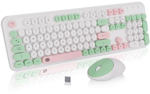 Ubxxziy 2.4GHz Wireless Keyboard and Mouse Set with Switch Button - Full-Size Keyboard - Compatible for Windows/Laptop/PC/Notebook/Smart TV and More - White Colorful