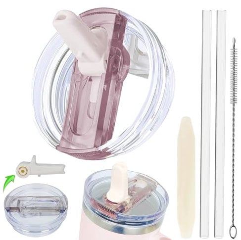 40 OZ Lid Leakproof Detachable Compatible with Stanley Cup 40 OZ with Straw and Lid Reusable Straw Cover Fit for Stanley Accessories Flip Straw (Rose Quartz)